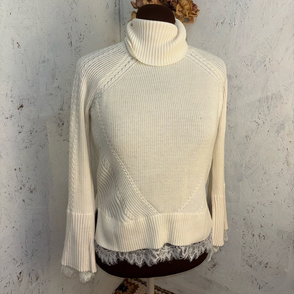 Banana Republic x Olivia Palmero Elegant Knit Lace Turtleneck Sweater Small - Picture 2 of 11